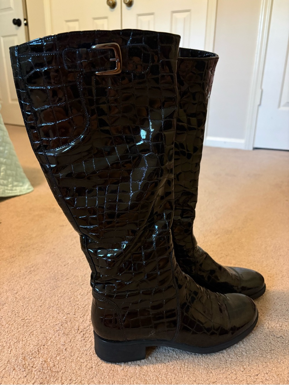La CANADIENNE Black Patent Croc-Embossed Knee Boots